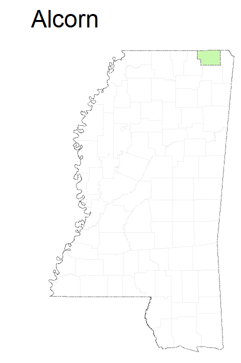 State map highlighting Alcorn County