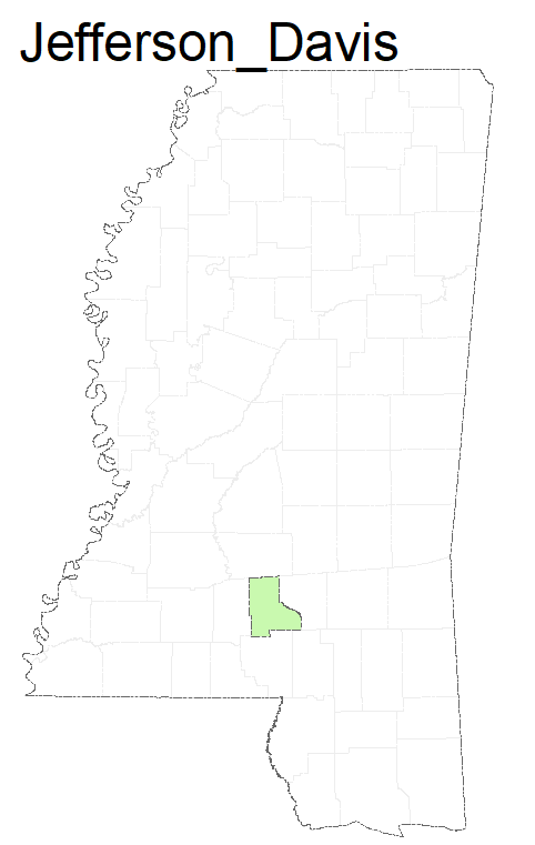 State map highlighting Jefferson Davis County