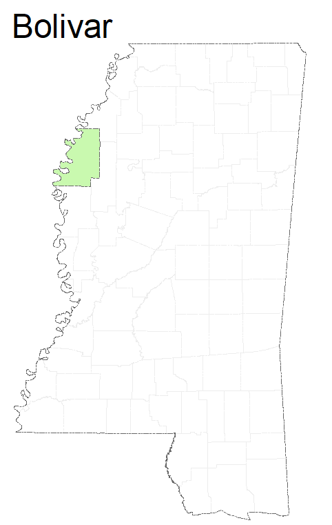 State map highlighting Bolivar County