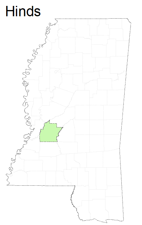 State map highlighting Hinds County