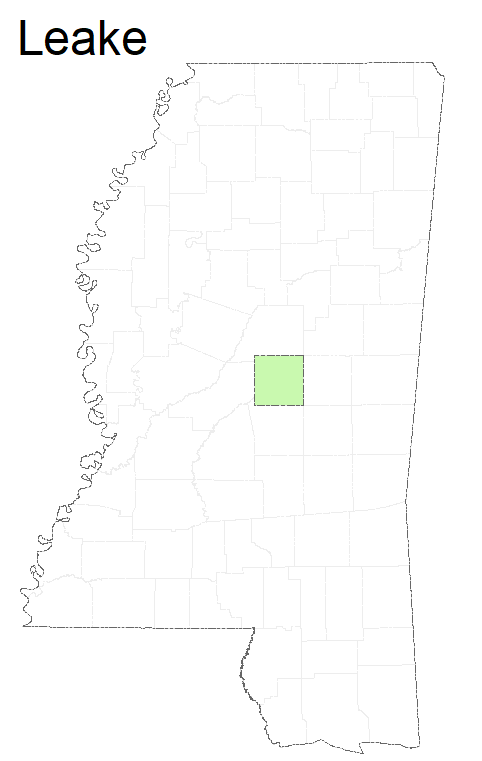 State map highlighting Leake County