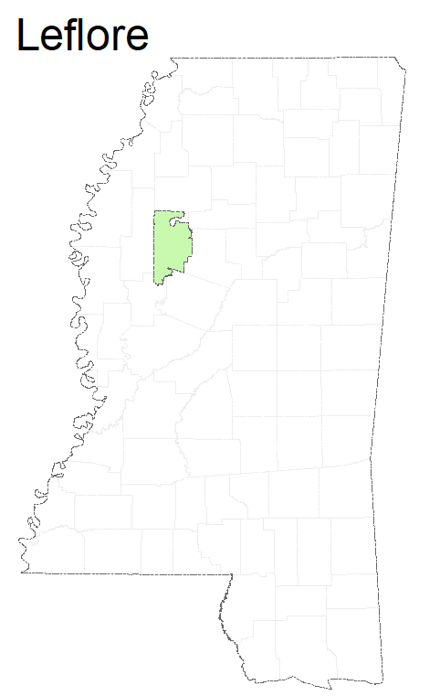 State map highlighting Leflore County